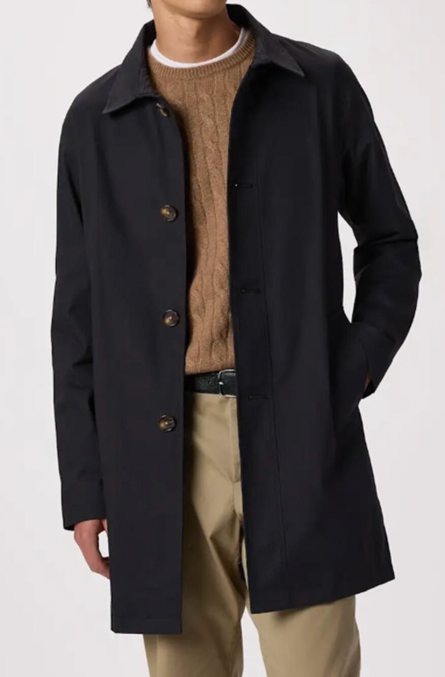 Quince Mens Comfort Stretch Trench Coat Black Overcoat Lightweight XL NWT